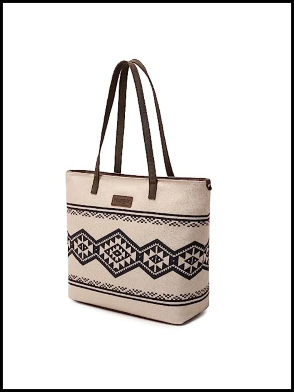 Aztec Print Canvas Tote Bag with Leather Handles Shoulder Carry